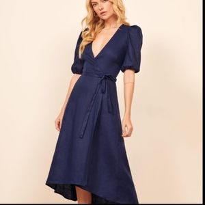Blue Linen Reformation Dress XS